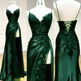 Mermaid Spaghetti Straps Dark Green Lace Backless Prom Dress Party Dress SD1560