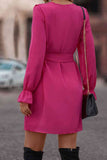 Flounce Sleeve V-Neck Belted Dress DJPT
