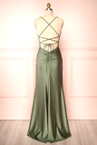 Sheath Olive Green Backless Long Prom Dresses Formal Graduation Party Dress Evening Dress SD1552