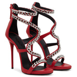 Red White Black High Heel Sandals Bag Chain Sexy High Heels Chengdu High Quality Shoes