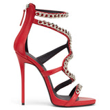 Red White Black High Heel Sandals Bag Chain Sexy High Heels Chengdu High Quality Shoes