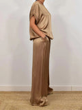 Size Satin Round Neck Top and Pants Two-Piece Set Plus Size DJPT