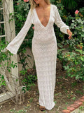 White Knitting Backless Tie Back Deep V-neck Photoshoot Maternity Maxi Dress Maternity