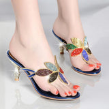 New Water Drill Cool Slippers Women Summer Bohemian High Heel Pin Heel Fashion Flip-Flops Outside Wearing High Quality Shoes