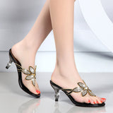 New Water Drill Cool Slippers Women Summer Bohemian High Heel Pin Heel Fashion Flip-Flops Outside Wearing High Quality Shoes