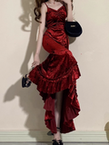 Mermaid Irregular Ruffled Spaghetti Straps Women's Burgundy Birthday Outfits Party Dresses SD458