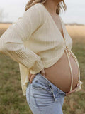 Beige lace-up Flare Sleeve Modern Fashion Maternity Photoshoot Blouse Maternity