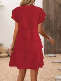 Layered Round Neck Ruffled Sleeve Dress DJPT