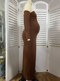 Brown Off Shoulder Long Sleeve Bodycon Elegant Going Out Maternity Photoshoot Baby Shower Party Maxi Dress Maternity
