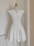 A line V neckline White Lace Vacation Dress Short Birthday Dresses SD177