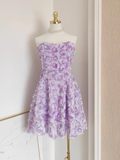 A Line Sweetheart Lilac Lace Vacation Dresses Short Floral Birthday Outfits SD333