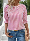 Round Neck Half Sleeve Casual Blouse DJPT