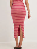 Back Striped Strapless Bodycon Midi Dress DJPT