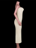 Beige Tube Twist Bow Back Slit Bodycon Crochet Fashion Baby Shower Maternity Maxi Sweater Dress Maternity