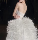 Mermaid Strapless Neckline Sequin White Tulle Wedding Dresses HZ0628