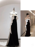 Sheath Strapless Black Satin Long Evening Gowns Prom Dresses SD1836