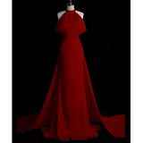 Sheath Halter Red Satin Long Prom Dress Evening Dress Formal Dress SD1818