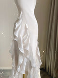 Mermaid Scoop Satin Night Party Dress White Long Prom Dresses SD1524