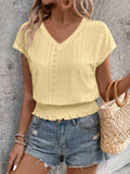 V-Neck Short Sleeve Blouse DJPT