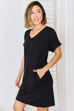 Full Size Rolled Short Sleeve V-Neck Dress DJPT