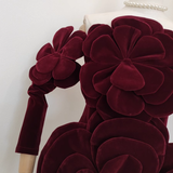 Sheath Strapless Burgundy Velvet Vacation Dresses Short Burgundy Birthday Dress With Gloves SD235