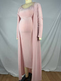 Pink Bright Wire Long Sleeve 2-in-1 Glitter Bodycon Party Cute Baby Shower Plus Size Cardigan Set Maternity Midi Dress Maternity