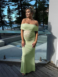 Off Shoulder Lace Sheer Splicing Ruched Baby Shower Maternity Maxi Dress Maternity