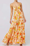 Print Tie Front Tiered Maxi Dress DJPT