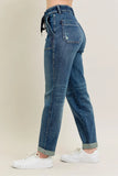Blue Full Size HW Vintage Wash Jeans w/ Drawstring Plus Size DJPT