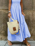 Gingham Maxi Dress with Ruffle Straps DJPT