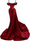 Spaghetti Straps Wine Red Long Prom Dresses HZ0628