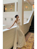 One Shoulder Floor-length Sleeveless White Long Prom Dresses SD2003