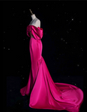 Mermaid Off The Shoulder Neckline Satin Pink Long Prom Dresses Party Dress SD1339