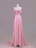 A Line Sweetheart Pink Satin Long Prom Dress Evening Dress Formal Dress SD1820