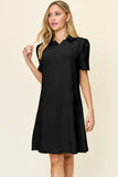 Take Full Size Texture Collared Neck Short Sleeve Dress DJPT
