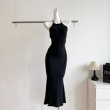 Sheath Halter Black Dinner Dresses Mid Length Black Birthday Outfit SD287