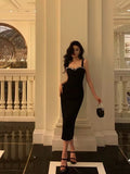 Sheath Straps Black Satin Prom Dresses With Beads Birthday Dress SD569