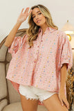 Sequin Striped Short Dolman Sleeve Blouse DJPT