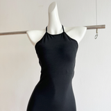 Sheath Halter Black Dinner Dresses Mid Length Black Birthday Outfit SD287