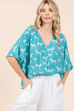 Zebra Print V-Neck Button Down Dolman Sleeve Top DJPT