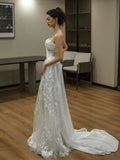 White Mermaid One Shoulder Satin Lace Pleats Wedding Dress SD1738