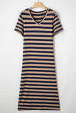 Striped V-Neck Midi T-Shirt Dress DJPT
