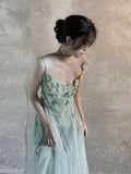 A line Spaghetti Straps Floral Green Prom Dresses Birthday Dress For Women SD247