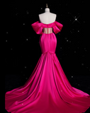 Mermaid Off The Shoulder Neckline Satin Pink Long Prom Dresses Party Dress SD1339