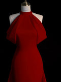Sheath Halter Red Satin Long Prom Dress Evening Dress Formal Dress SD1818