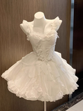 Ball Gown Straps White Chiffon Short Cocktail Dresses Birthday Outfits SD573