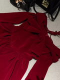 Ball Gown Long Sleeves Velvet Red Short Cocktail Dresses Birthday Outfits SD572