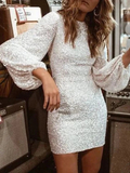 Sheath Long Sleeves White Mini Dresses Sequin Homecoming Dress 16th Birthday Dresses SD1737