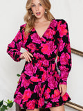 Print Surplice Neck Long Sleeve Dress DJPT