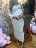 Elegant Long Sleeve Maternity Dress Ultimate Baby Shower Outfit White Bodycon Dress Maternity